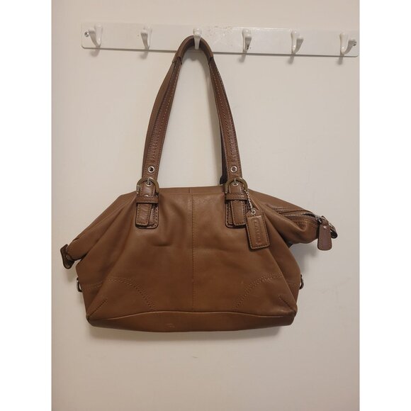 VTG Coach Brown Leather Tote Bag Purple Interior Zip Closure Y2K 2000s vampire - Picture 2 of 10